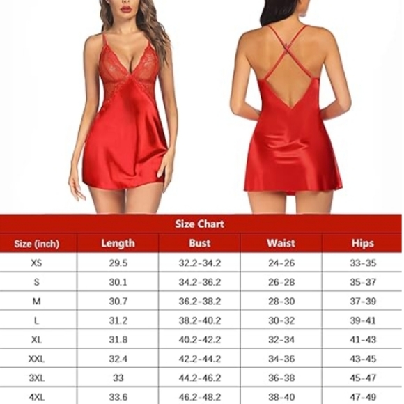 Avidlov Lingerie Nightwear Satin Lace Chemise Mini Teddy Scarlet Red Nighty - Picture 8 of 8